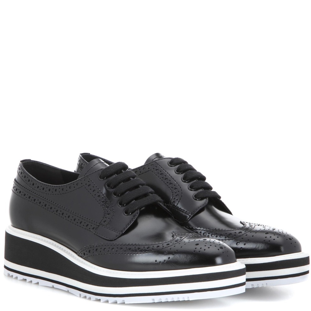 SOLD - Prada SS 2011 Black Brushed Leather Wingtip Brogues Derby Creeper 37/ - Picture 4 of 16